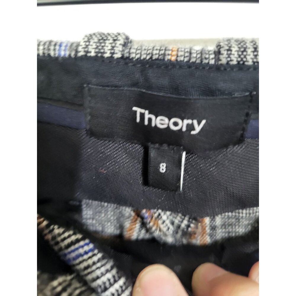Theory Wool Blend Trousers Size 8 Autumn Plaid Straight Leg Ankle Acadamia - Picture 5 of 11